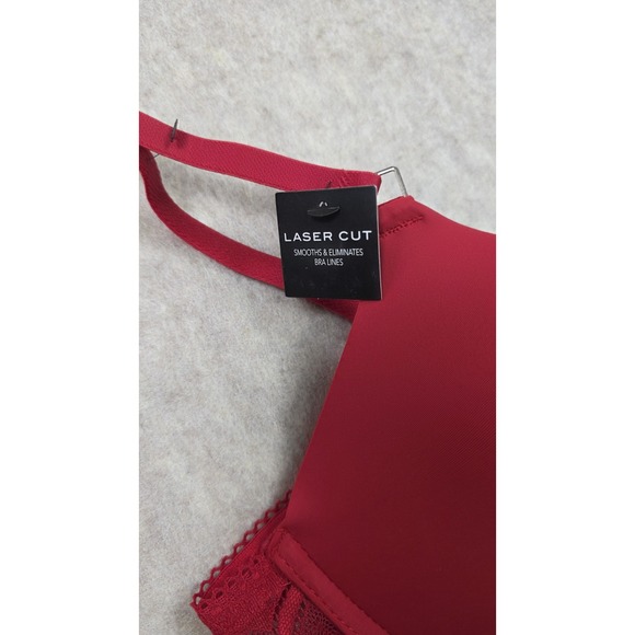 Tahari Laser Cut Smoothing Push Up Lace Trim Bra Size 36C Chili Pepper - Picture 3 of 10